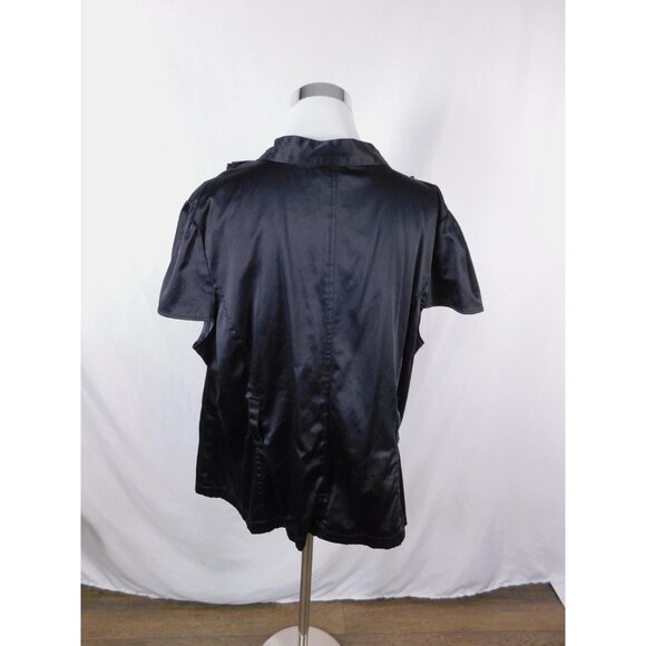 Dots Blazer Womens 2X Black Short Sleeve Ruffle Trim Satin Look Button Front - Picture 7 of 12